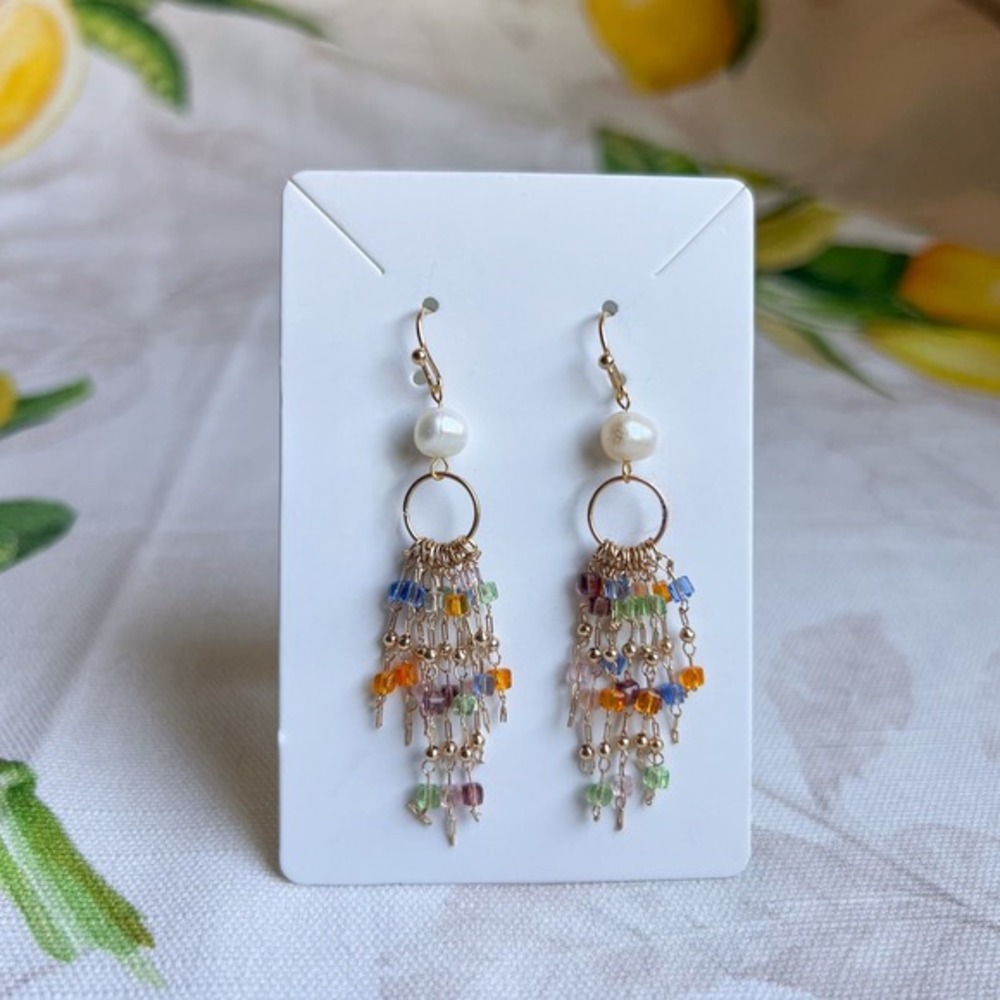Boho Tassel Earrings, Colorful Bohemian Mini Hoop Waterfall Pearl Fun Earrings
